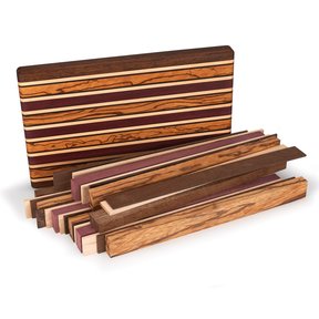 1-1/2" x 9-7/8" x 16" Brownheart, Maple, Marblewood, Purpleheart & Wenge Exotic Cutting Board Kit